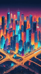 Poster - colorful theme smart city layout concept technology abstract background with copy space