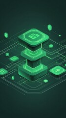 Poster - green blockchain transaction flow concept technology abstract background with copy space