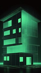 Poster - green hologram modern house projection grid technology abstract background with copy space