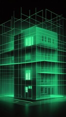 Aufkleber - green hologram modern house projection grid technology abstract background with copy space