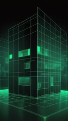 Aufkleber - green hologram modern house projection grid technology abstract background with copy space