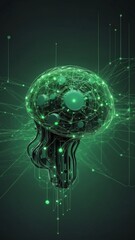Poster - green machine learning nodes ai concept technology abstract background with copy space