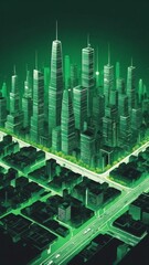Poster - green theme smart city layout concept technology abstract background with copy space