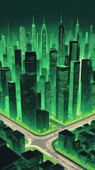 Poster - green theme smart city layout concept technology abstract background with copy space