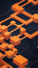 Poster - orange blockchain transaction flow concept technology abstract background with copy space