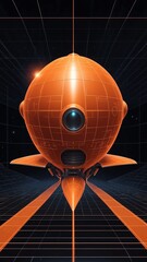 Poster - orange hologram space ship projection grid technology abstract background with copy space