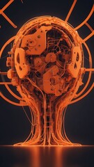 Poster - orange machine learning nodes ai concept technology abstract background with copy space