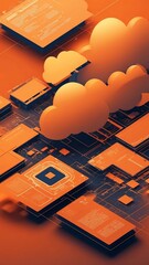 Poster - orange theme cloud computing infrastructure concept te technology abstract background with copy space
