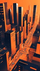 Poster - orange theme smart city layout concept technology abstract background with copy space