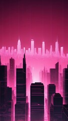 Poster - pink hologram city skyline projection grid technology abstract background with copy space