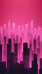 Poster - pink hologram city skyline projection grid technology abstract background with copy space