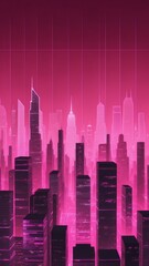 Poster - pink hologram city skyline projection grid technology abstract background with copy space