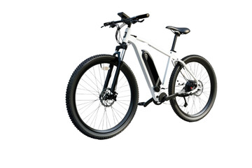 An electric bicycle isolated on a white background, featuring its integrated battery and pedal-assist technology.