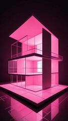 Poster - pink hologram modern house projection grid technology abstract background with copy space