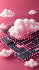 Poster - pink theme cloud computing infrastructure concept tech technology abstract background with copy space
