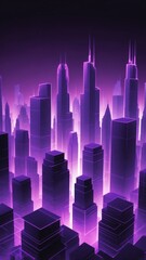 Poster - purple hologram city skyline projection grid technolog technology abstract background with copy space