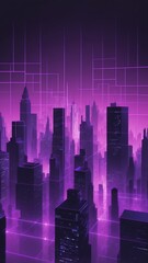 Poster - purple hologram city skyline projection grid technolog technology abstract background with copy space