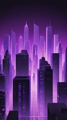 Poster - purple hologram city skyline projection grid technolog technology abstract background with copy space