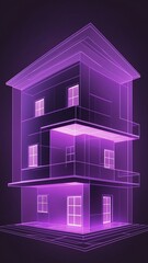 Poster - purple hologram modern house projection grid technolog technology abstract background with copy space