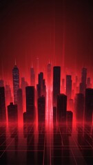 Poster - red hologram city skyline projection grid technology abstract background with copy space