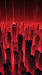 Poster - red hologram city skyline projection grid technology abstract background with copy space