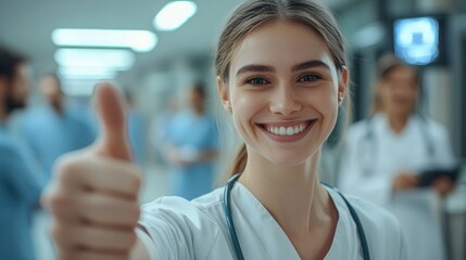 A happy patient giving a thumbs-up to the camera, showing confidence and satisfaction with their treatment and care in the hospital