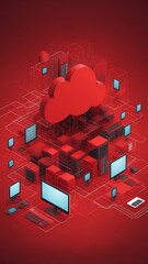 Poster - red theme cloud computing infrastructure concept techn technology abstract background with copy space
