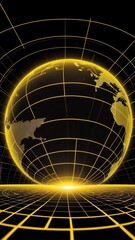 Aufkleber - yellow hologram earth globe projection grid technology abstract background with copy space