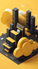 Poster - yellow theme cloud computing infrastructure concept te technology abstract background with copy space