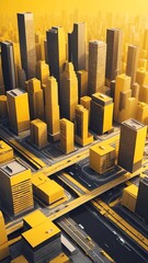 Poster - yellow theme smart city layout concept technology abstract background with copy space