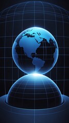 Poster - blue hologram earth globe projection grid technology abstract background with copy space