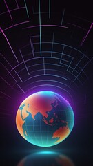 Poster - colorful hologram earth globe projection grid technolo technology abstract background with copy space