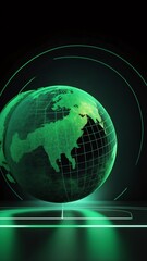Poster - green hologram earth globe projection grid technology abstract background with copy space