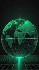 Poster - green hologram earth globe projection grid technology abstract background with copy space