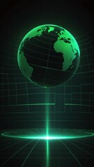 Poster - green hologram earth globe projection grid technology abstract background with copy space