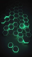 Poster - green hologram hexagon lights projection grid technolo technology abstract background with copy space