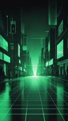 Aufkleber - green hologram street scene projection grid technology abstract background with copy space
