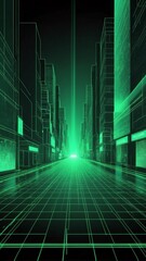 Aufkleber - green hologram street scene projection grid technology abstract background with copy space