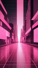 Poster - pink hologram street scene projection grid technology abstract background with copy space