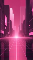 Poster - pink hologram street scene projection grid technology abstract background with copy space