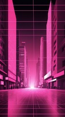 Poster - pink hologram street scene projection grid technology abstract background with copy space