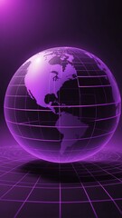 Poster - purple hologram earth globe projection grid technology abstract background with copy space