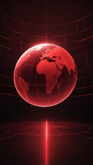 Poster - red hologram earth globe projection grid technology abstract background with copy space