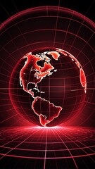 Poster - red hologram earth globe projection grid technology abstract background with copy space