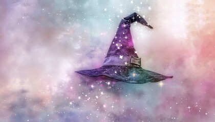 Wall Mural - a witch's hat floating in a starry sky