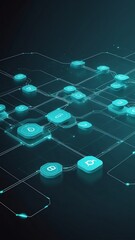Poster - teal blockchain transaction flow concept technology abstract background with copy space