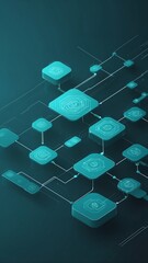 Poster - teal blockchain transaction flow concept technology abstract background with copy space