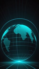 Poster - teal hologram earth globe projection grid technology abstract background with copy space