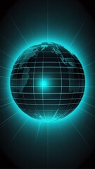 Poster - teal hologram earth globe projection grid technology abstract background with copy space