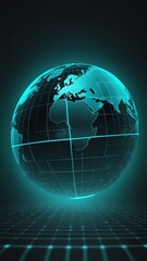 Poster - teal hologram earth globe projection grid technology abstract background with copy space